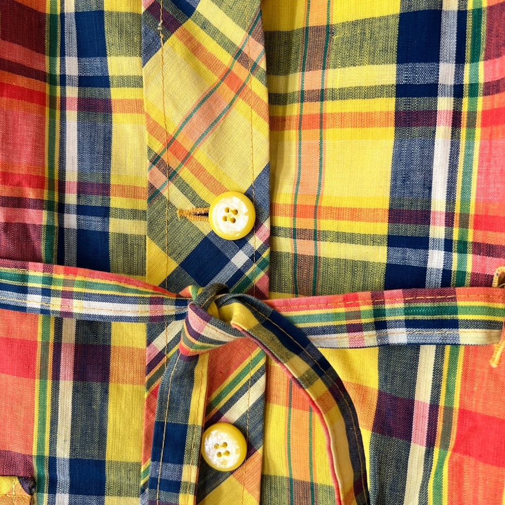 Vintage 60’s Debbie Leigh yellow cotton plaid preppy belted rain coat jacket - Picture 5 of 10
